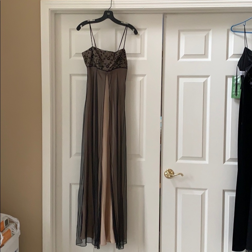 Evening Dress. Long Gold with Black sheer